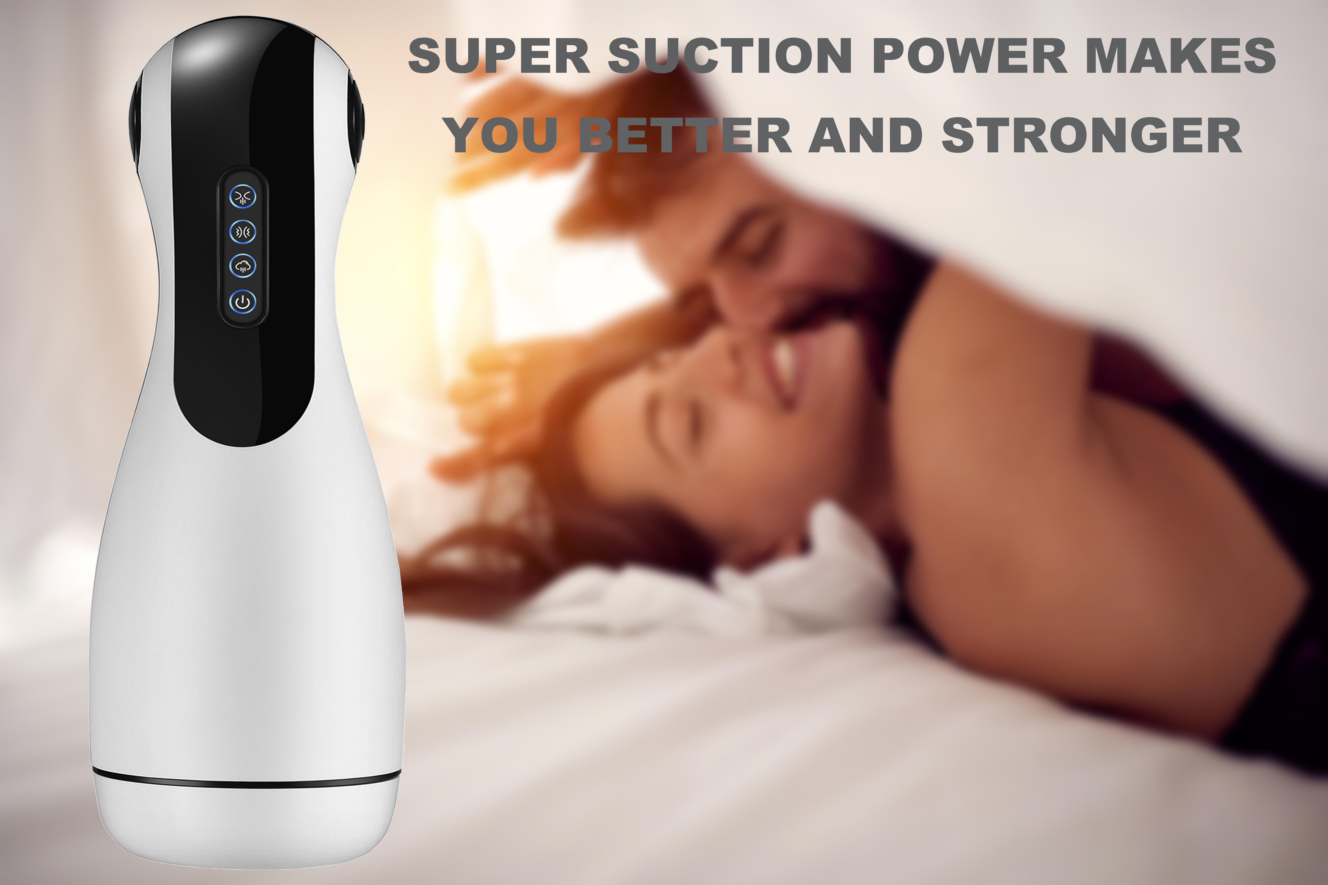 Happy young couple having fun in bed