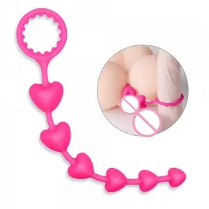 Sexy Novelties 6 heart Beads Silicone Pull Chain Butt Plug Backyard