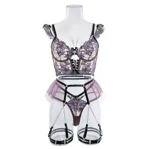 Ladies Sexy See Through Flower Lingerie Panty And Bra Sets