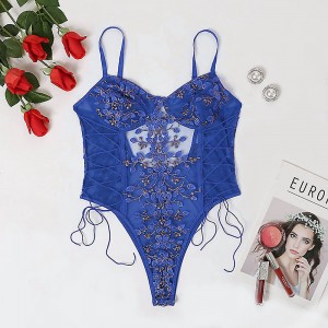 Sheer Snap Crotch Pajamas Lace Teddy One Piece Babydoll Sexy Mini Bodysuit