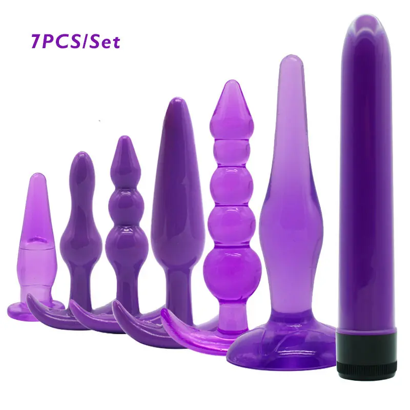 6pcs Purple Set Soft TPE Anal Plug Set for Beginner Beads Butt Plugs Dildo Sex Toy (1)