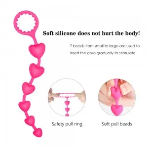 Sexy Novelties 6 heart Beads Silicone Pull Chain Butt Plug Backyard