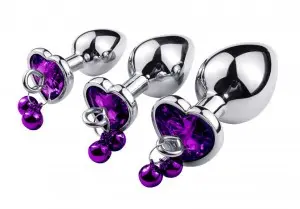 Heart Shaped Butt Plug Metal Jeweled Anal Plug with Bell
