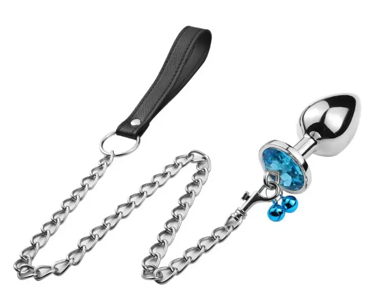 Heart Shaped Butt Plug for Woman, Three Sizes Metal Jeweled Anal Plug with Bell and Traction Chain, Training Butt Plug Sex Toy (5)