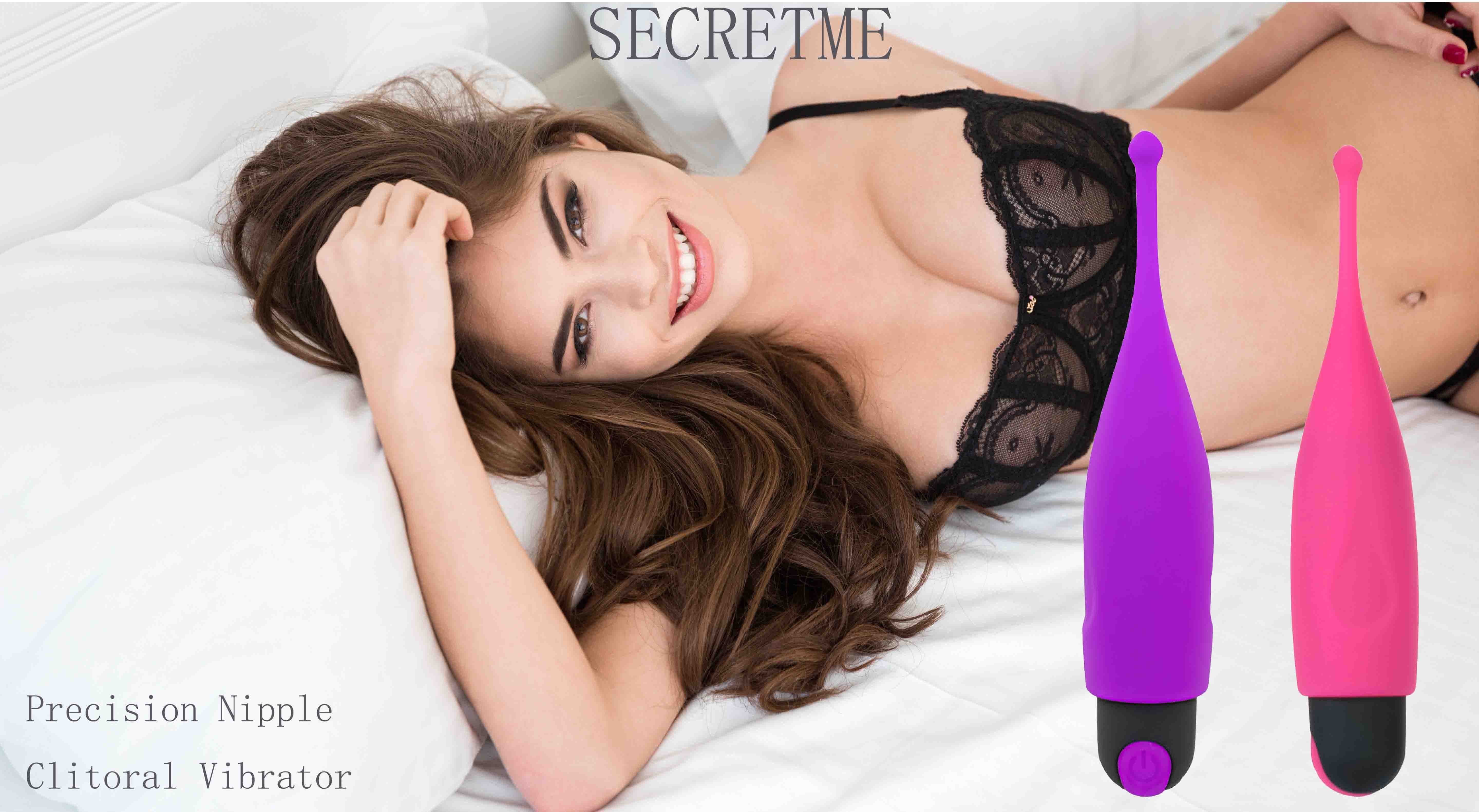 Smiling pretty woman in sexy lingerie lying on the bed and looking at camera