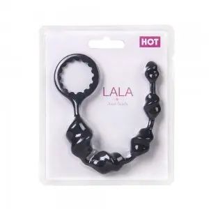 Butt Plug with Silicone Anal Bead with Safe Pull Ring in Black