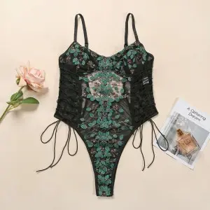 Sheer Snap Crotch Pajamas Lace Teddy One Piece Babydoll Sexy Mini Bodysuit
